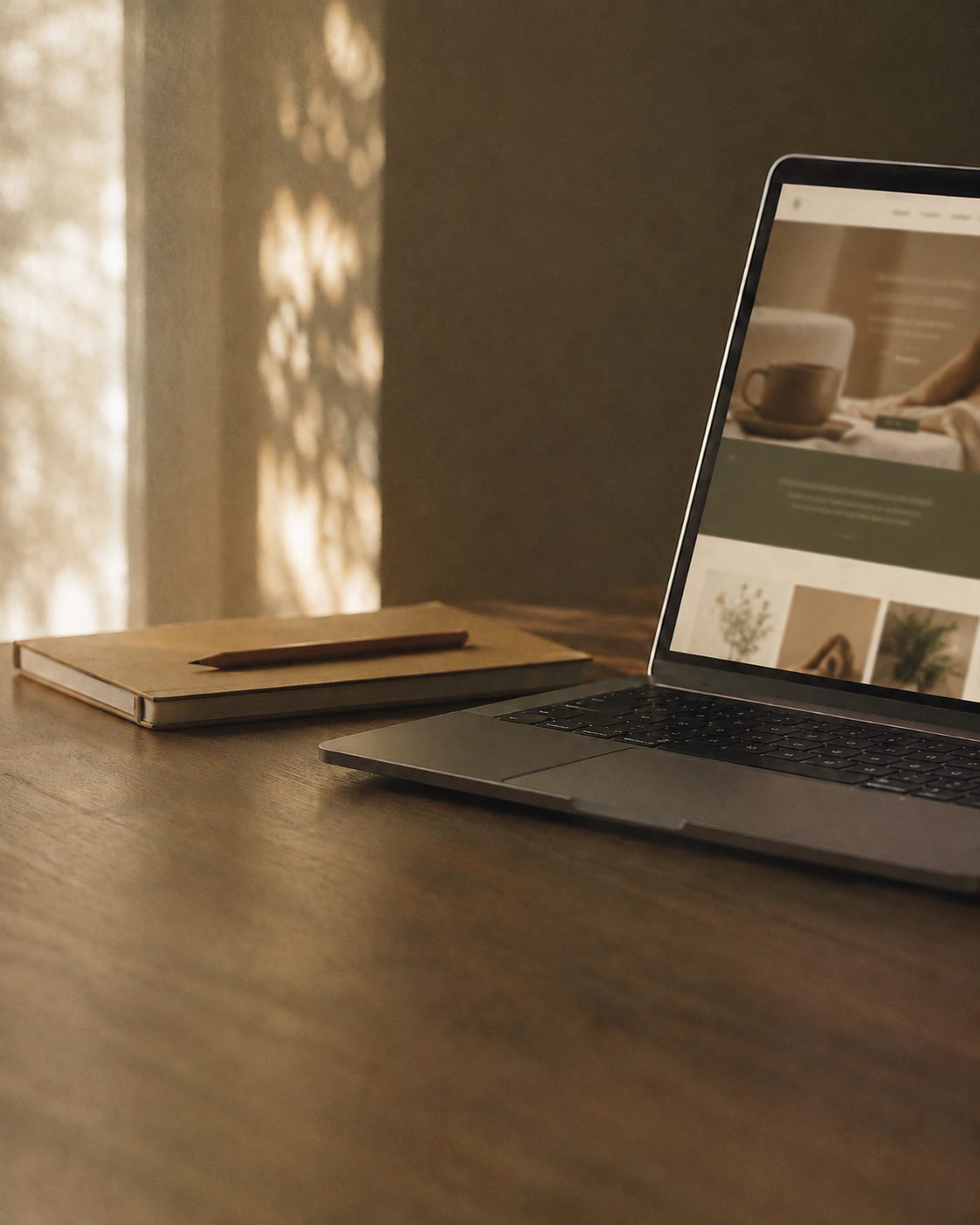 Notebook em ângulo com uma página de vendas aberta